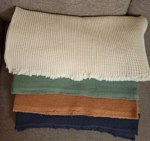 Manta Pie De Cama Nido De Abeja Waffle Verde Tomillo Panal