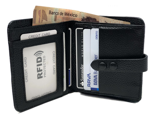 Imagen 2 de 5 de Cartera Monedero Piel Mujer Con Rfid Evita Clonación De Tc