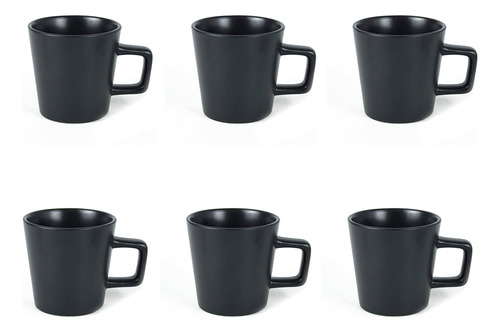 Taza Mug Asa Recta 385 Ml De Cerámica Negro Lisboa Kit X 6