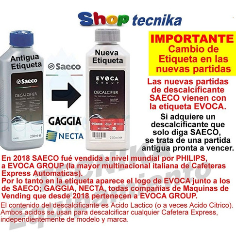 Descalcificante Cafetera Express Anti Sarro Saeco Evoca
