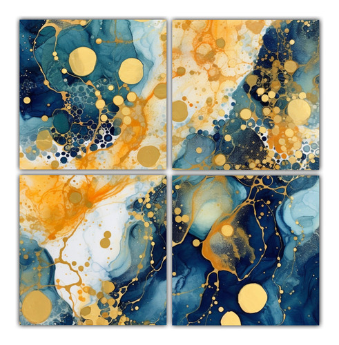 60x60cm Cuadros Abstractos Dorado Y Azul, Secuencias Doradas