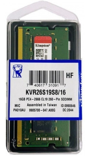 Imagen 2 de 5 de Memoria Ram So-dimm 16gb 2666mhz Kingston Blister Verde !