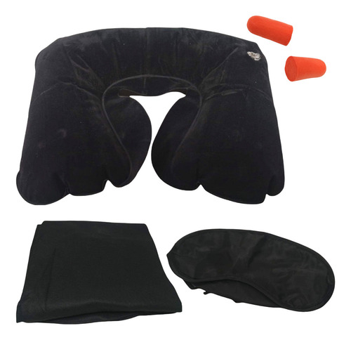 Kit De Viaje Antifaz Cubreojos Almohadilla Cobija Promocion Color Negro Kit Volaris
