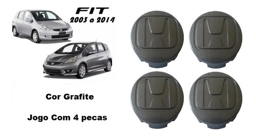 Jogo Calota Centro Roda Honda Fit City New Civic Grafite