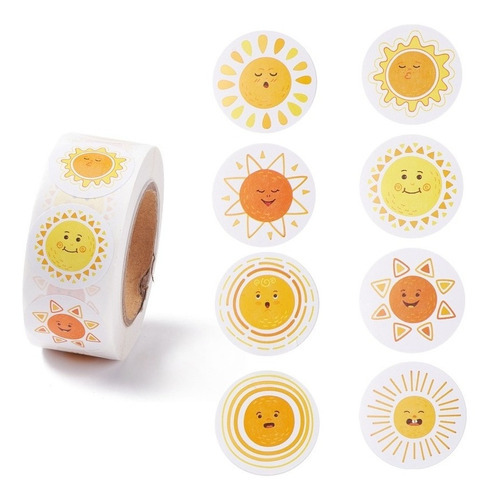 Rollo 500 Etiquetas Adhesivas Sticker Sol Verano Vacaciones