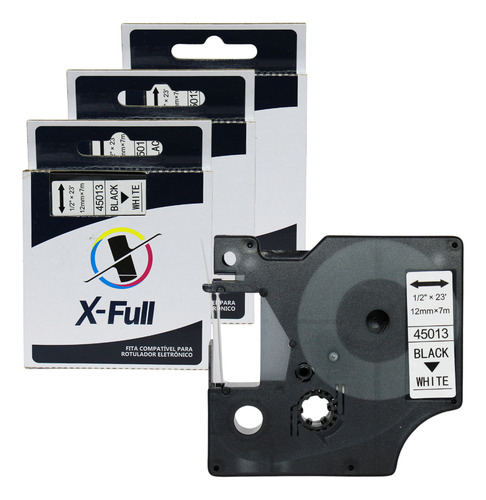 3 Fitas D1 45013 Compativel P/ Rotulador Dymo 12mm Branca