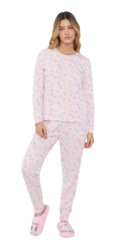 Pijama Mujer Full Print Rosado Corona