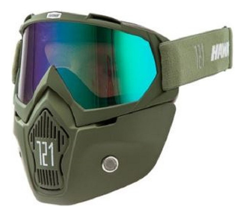 1 Mascara Cubre Cara Moto Verde Militar Visor Cromado Custom