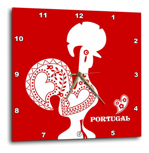 3drose Dpp__1 Reloj De Pared Con Gallo Portugués Rojo Y Bl.