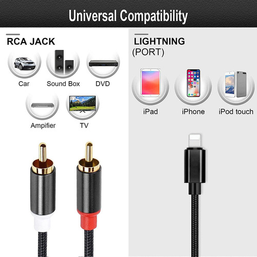 A Adaptador Auxiliar De Áudio Rca Cable Para iPhone - 9,8