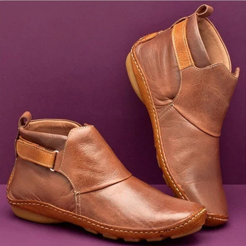 Botas Zapato De Cuero Cortas De Fondo Plano Para Damas