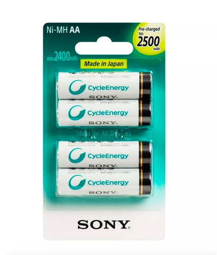 Pila Sony Recargable Cycle Energy Aa 2500mh X 4 Precargada *