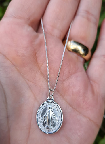 Nossa Senhora Das Graças + Corrente 45 Cm Em Prata 925