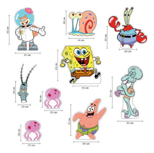 Figuras Bob Esponja Base Rígida Kit 9 Pzas Coroplast