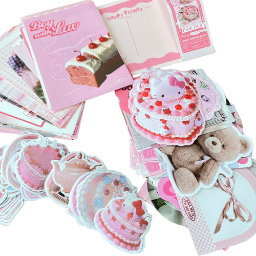 Papel Decorado + Stickers Para Scrapbook Diferentes Diseños Rosa Pink Diary