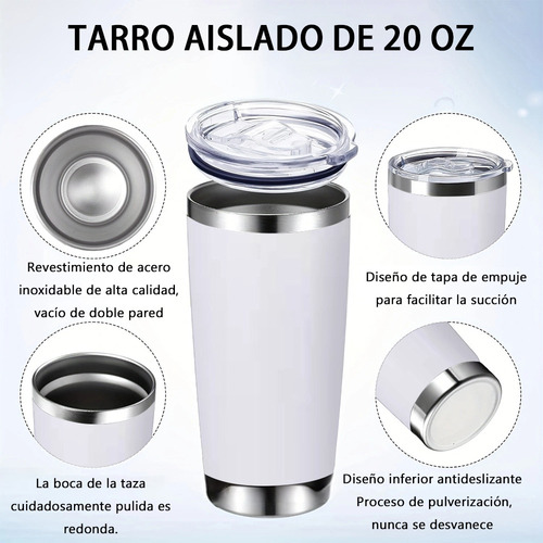 Vaso Térmico De 20oz Acero Inoxidable Con Popote Y Cepillo