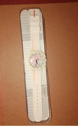 Reloj Swatch Chrome Plástic White Whit Orange Lines Suiw 411