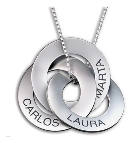 Aros Rusos O De Familia Plata 3 Aros Grabado Láser Cadena