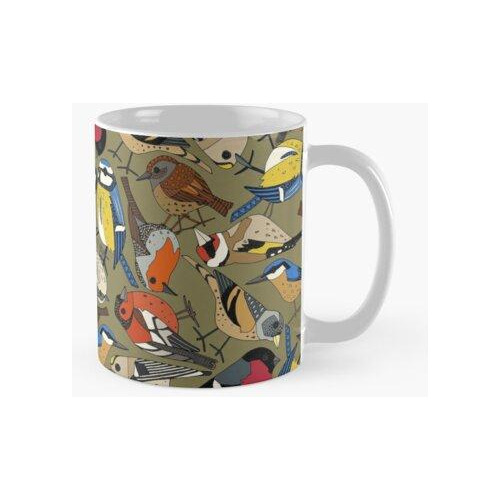 Taza Jardín De Invierno Pájaros Oliva Calidad Premium