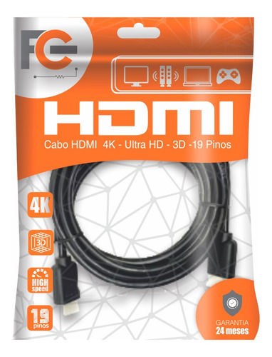 Cabo Hdmi 5m 2.0 19 Pinos Ethernet 5 Metros 4k Ultra Hd 3d