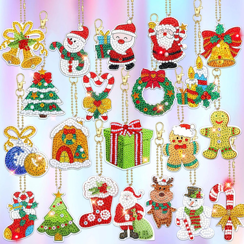 21 Pcs Adornos De Llavero De Diamante De Navidad Diy De...