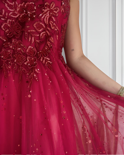 Vestido Largo Con Capas De Tul Princesa Rojo Moda Pasión