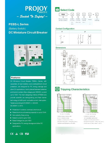 Imagen 3 de 3 de Breaker Dc Bipolar 100a 2x100a Solar 160v 100