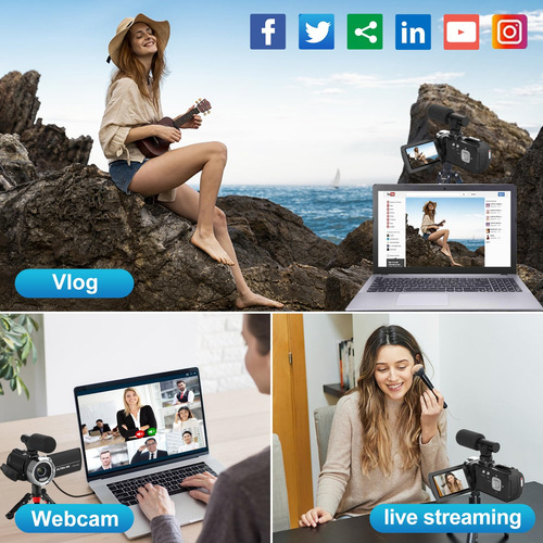 Videocámara Weochi Hd 4k, 48 Mp, Zoom 18x, Pantalla Giratori