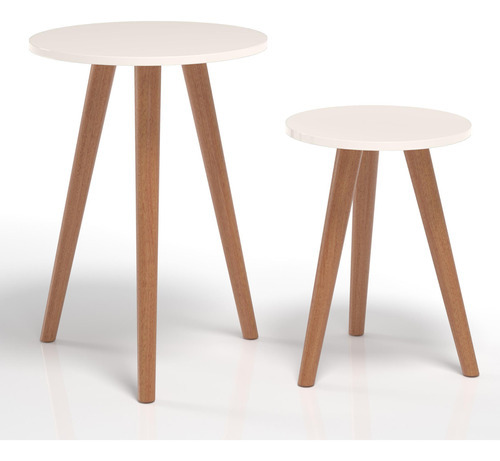 Juego de mesa de esquina redonda para sala de estar, color blanco roto