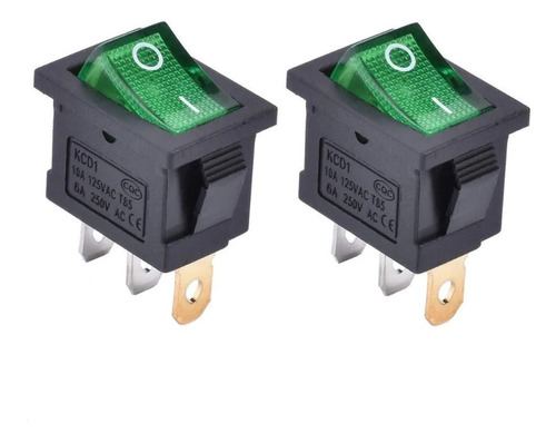 Tecla Llave Switch 15x21mm 250v 6a On/off Luz Verde -pack X2