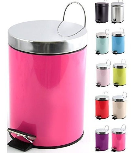 Papelera Con Escalón De Metal Inox De 3 Litros Msv, Fucsia