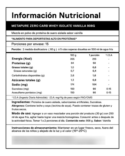 Proteina Metapure Whey Isolate Zero Carb 908gr Qnt