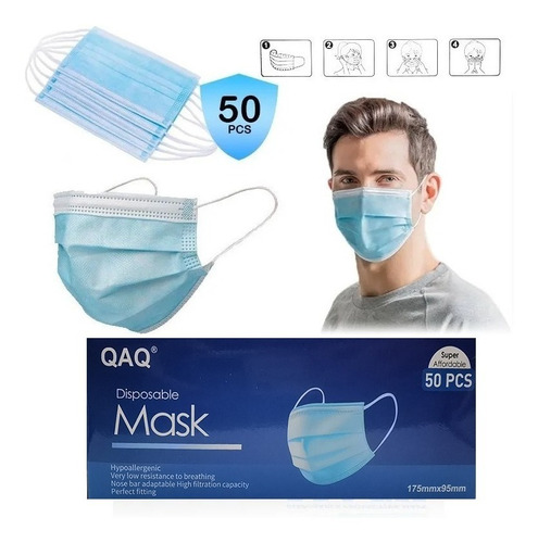 Caja Mascarilla Desechable Quirúrgica 50 Unidade 3 Capa  Fda