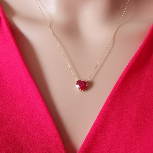 Imagen 2 de 7 de Oferta! Cadena De Oro 18k Sólido Corazón De Rubí