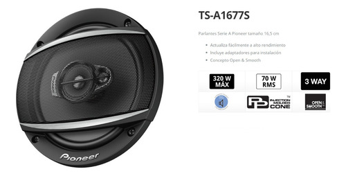 Alto-falantes Pioneer TS-A1677s 6,5 em 320 w 70 Rms 87 Db 4 Ohms cor preta