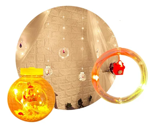 Cortina Intercalada Aros Y Esferas 3,7m Luces Navidad 1650a