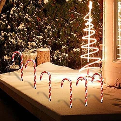 Imagen 2 de 7 de 12 Luces Navideñas Bastón De Caramelo Luces Estacas Navidad