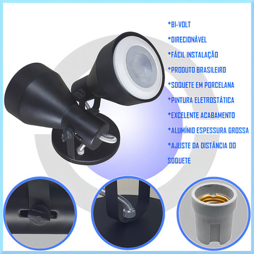 Luminária Arandela Dupla E27 P/ Lâmpada Par30 Led Cor Preto
