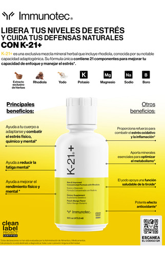 Immunotec - K-21 + 473.2 Ml - Adaptogeno Natural Mango-durazno