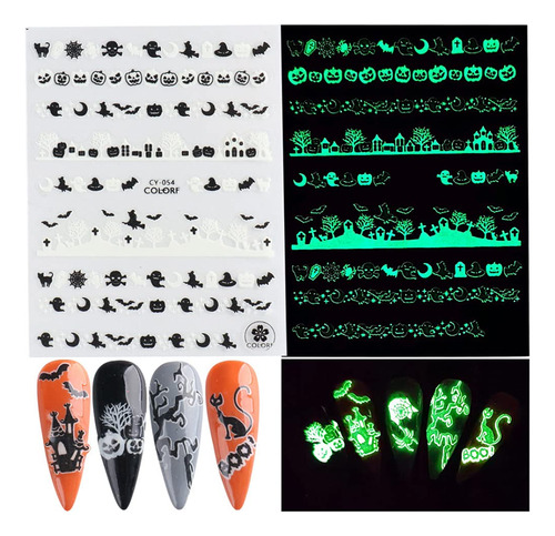 Pegatinas De Uñas Macute Halloween 3d Luminosas Autoadhesiva