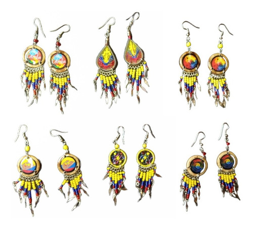 6 Pares Aretes Colombia Tricolor Surtidos Artesanía Souvenir