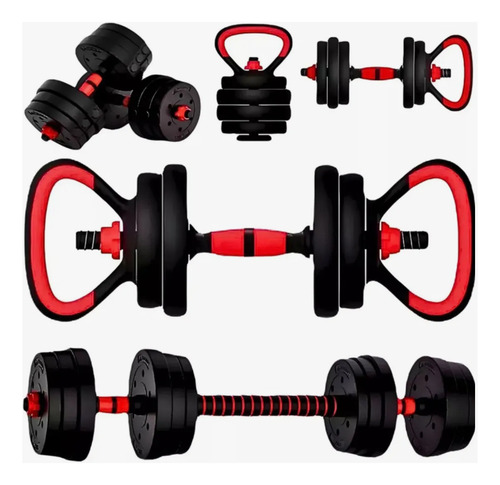 Set Mancuernas Barra Ajustables 20 Kg 3 En 1 Negro
