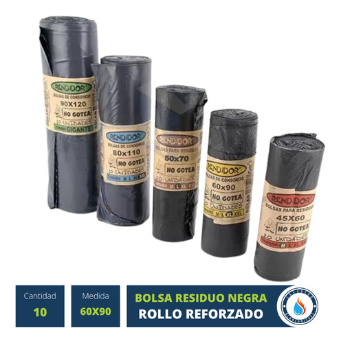 10 Bolsas Residuo Basura 60x90 Rollo Reforzada Negra Full