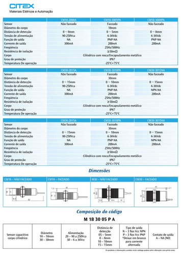 Cm30-2010a Sensor Capacitivo Fac. 30mm 90~250vca Na 0~10mm