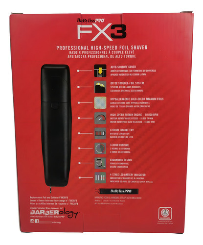 Afeitadora Fx3 Babyliss Pro Recargable Color Negro