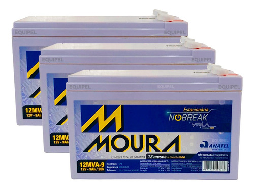 Batería Moura 12v/9ah Recargable Sellada Ups Alarma Pack X3u