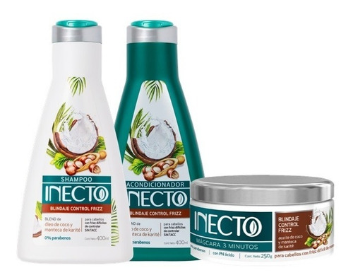 Set Shampoo Acondicionador Y Máscara Inecto Blindaje Control