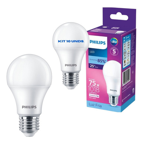 10 Lâmpadas Led Bulbo 11w E27 6500k Bivolt Phlips