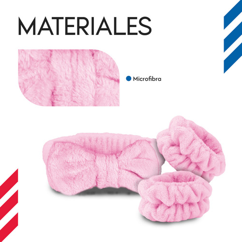 Diler Kit 5 Piezas Diadema Y Muñequeras Para Skincare Maquillaje Mascarilla Spa De Microfibra Moño Color Rosa