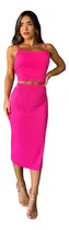 Comprar Conjunto 2 Peças Cropped + Saia Midi Lápis Fenda Na Lateral